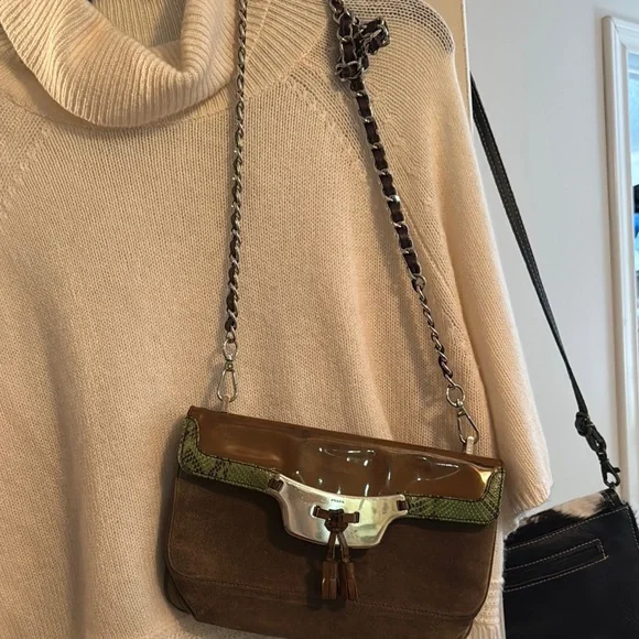 Prada Brown and Green Suede Women's Bag - Picture 9 of 10